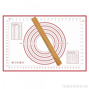 Garcent Silicone Baking Mat Non-Slip Silicone Fondant Mat Non-Stick Pastry Mat for Rolling with Measurements and Rolling Pin for Housewife Cooking Enthusiasts (Red) - B07DZKSMH8